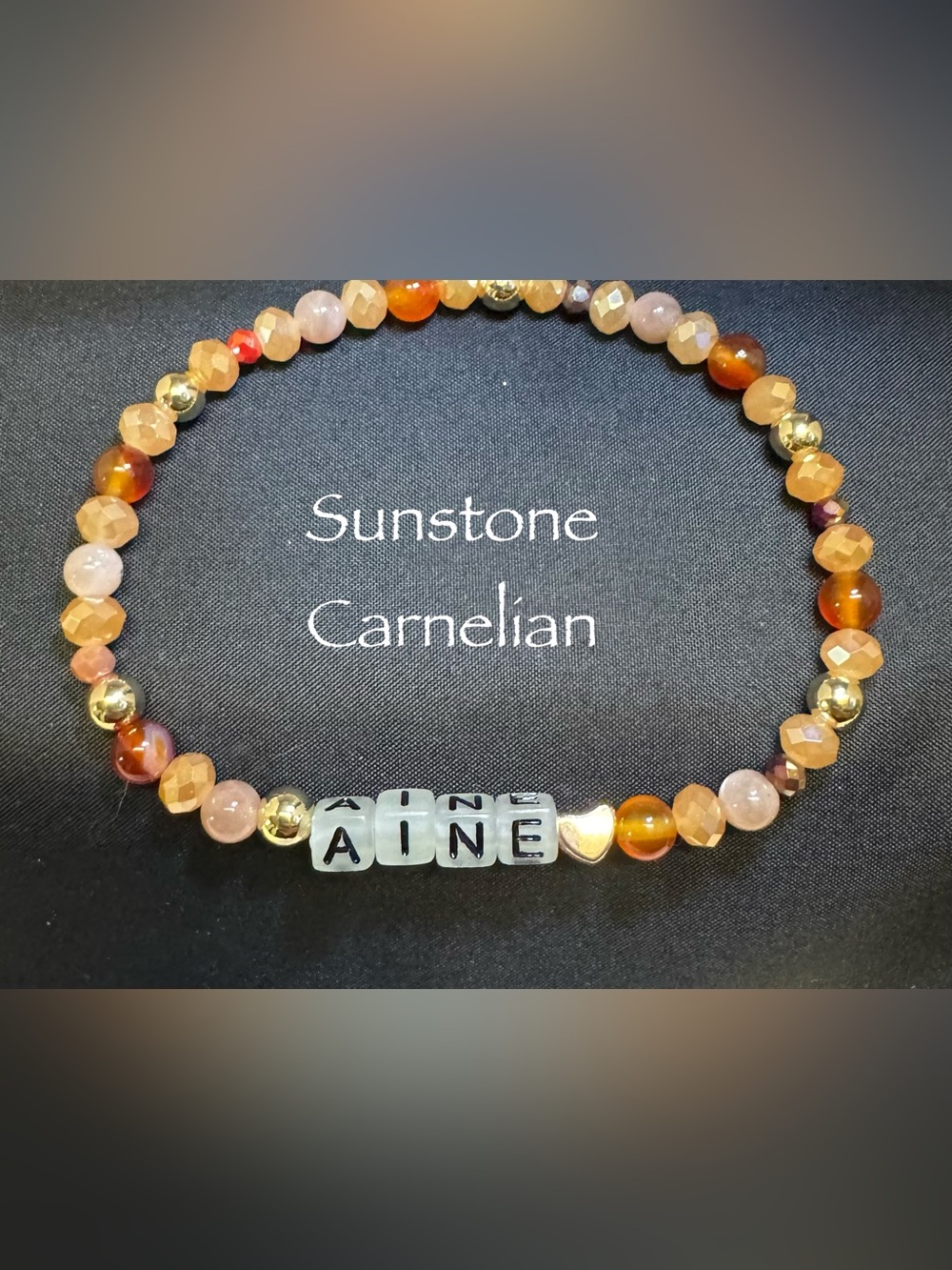 Sunstone & Carnelian Personalized Beaded Bracelet - Custom Name Option